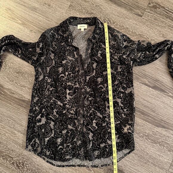 L'AGENCE Hailie Black Burnout Velvet Blouse - Picture 8 of 9